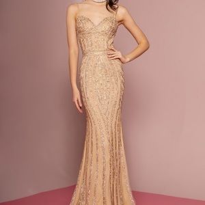 GLS by Gloria prom formal wedding black tie gold dress spaghetti strap size M(6)